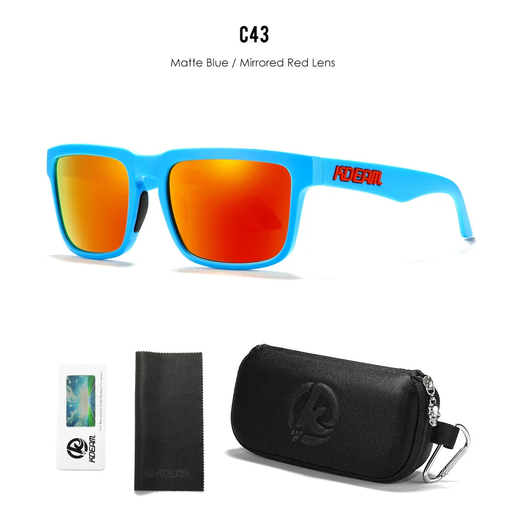 KDEAM Men/ Women Polarized Sunglasses Square Casual With Zipper Case